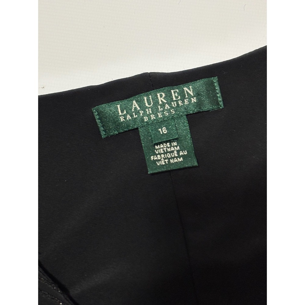 Lauren Ralph Lauren Dress Sz 16 Black Metallic Faux Wrap Ruched Sheath Shimmer - Picture 6 of 11